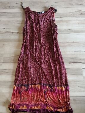Sag Harbor Red Leopard-Print Maxi Dress with Short Sleeve Button Up